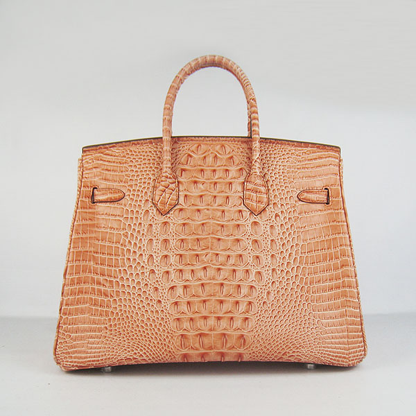 High Quality Fake Hermes Birkin 35CM Crocodile Head Veins Leather Bag Orange 6089